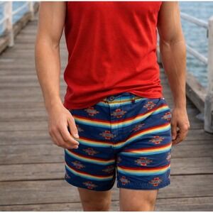 Chubbies Men's Large Aztec Print Shorts Blue Stretch Casual Summer No Lining